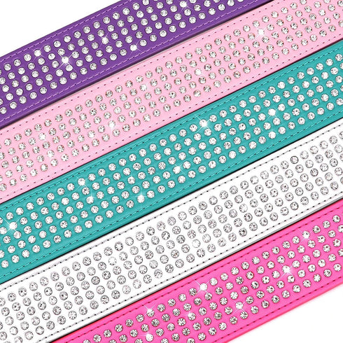 Rhinestones Dog Collars - 2" Wide Sparkly Crystal Studded PU Leather Collar for Medium and Large Dogs, 5 Rows
