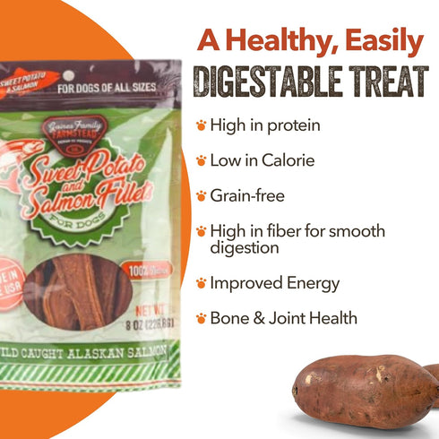 Gaines Family Farmstead Sweet Potato & Salmon Fillets for Dogs, All-Natural, Grain-Free, Healthy Treats, 8 oz Made in