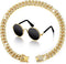 Xuniea 2 Pieces Cat Dog Chain Collar and Sunglasses Set - Rhinestone Collar with Secure Buckle, Gold, Black