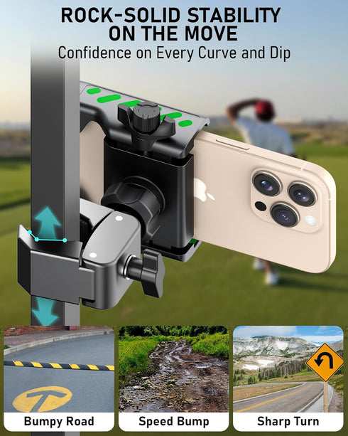 NINEFATICS 2026 Golf Cart Phone Holder Mount, Golf Cart Accessories Essential Gift for Golfers Men Women, Fits EZGO