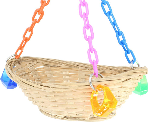 1914 Bonka Bird Toys Basket Swing - Colorful Bamboo Chew Swing for Parrots, Quaker, Parrotlet, Budgie