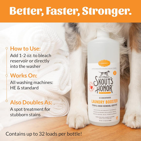 32 oz Skout's Honor Laundry Booster Stain & Odor Removal Additive - Plant-Powered Formula for Pet Bedding, Clothing