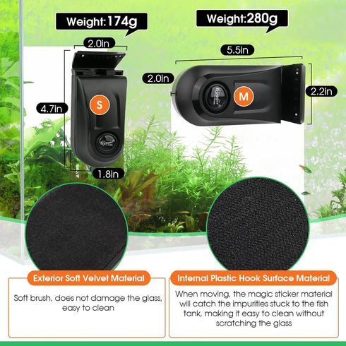 2 hygger Aquarium Glass Cleaner, Magnetic Fish Tank Cleaner Brush with Aquarium Alg-ae Scrapers Floating Strong