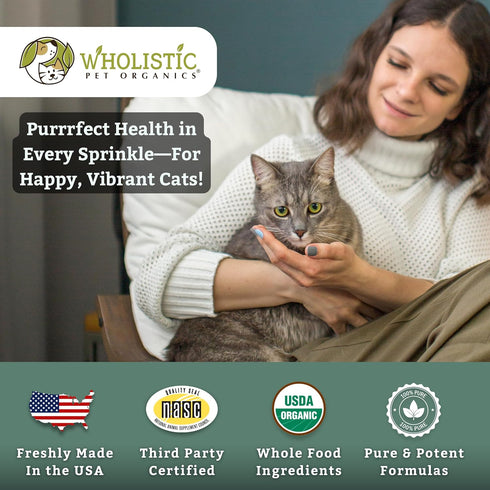 Wholistic Pet Organics Feline Complete, 8 Oz, Multivitamin & Probiotic Powder for Cats, Natural Cat Food & Digestive