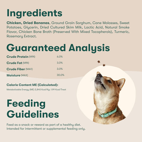 4oz, 6 Pack Jinx Chicken & Banana Training Treats for Dogs and Puppies, Low-Calorie, All Natural, Slow-Smoked Real