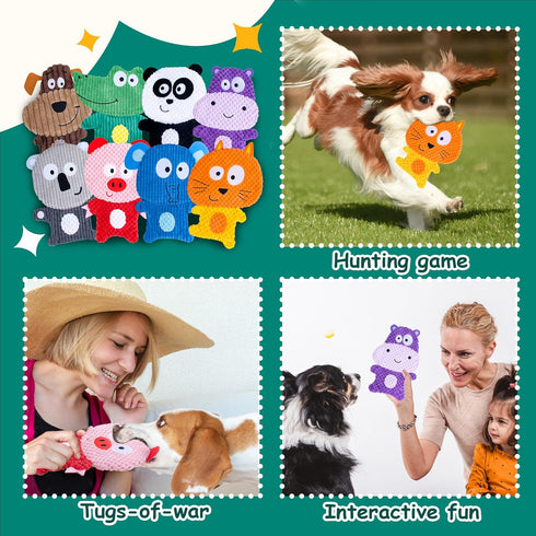 No Stuffing Dog Toys, 8 Pack Durable Plush Squeaky Toys, Cute Animal Interactive Chew Toys for Small Medium Dogs