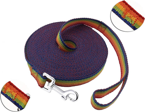 15ft 20ft 30ft 40ft 50ft Long Dog Lead, Obedience Recall Training Leashes for Small Medium Dogs, Rainbow, 1" x 20FT
