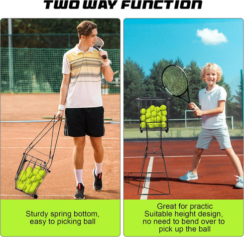 Portable Pickleball Tennis Ball Collector with Wheel - Hopper Container for Picking and Storage Training Tool