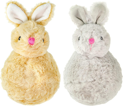 7.5 Inch Plush Pet Toy Bunny with 5 Inch Squeaky Bouncy Ball and Crinkle Ears (2 Pcs Tan Gray)