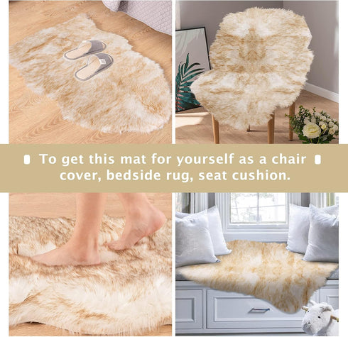 Asrug Soft Faux Fur Pet Bed Mat, Plush and Fluffy Throw Rug for Dogs Cats, Brown & White, 3ftx5ft