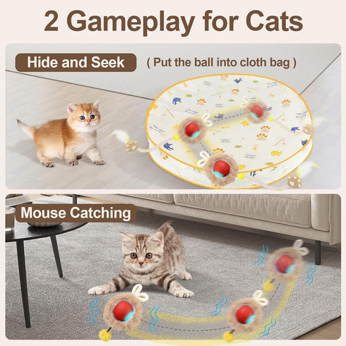 Interactive Cat Toys, Smart Rolling Ball in Play Mat, Automatic Speedy Moving Ball for Indoor Exercise, Motion