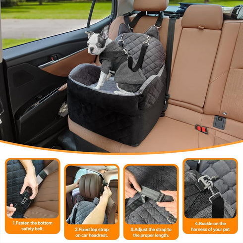 Dog Car Seat for Small Medium Sized Dog, Booster Car Seat with Elevated Memory Foam, Storage Pocket & Safety Belts