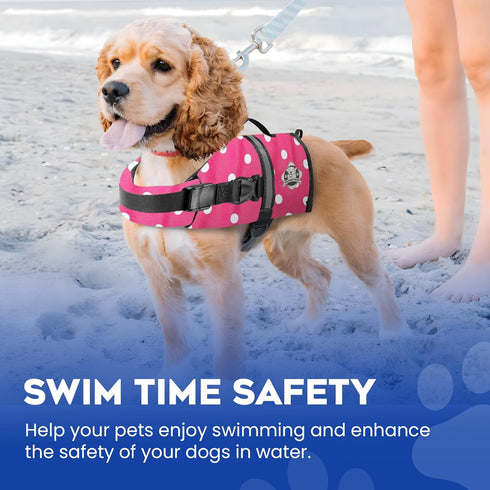 Paws Aboard Dog Life Jacket - Adjustable, Reflective, Comfortable Swim Vest for Dogs, XX-Small to Extra Large (Pink