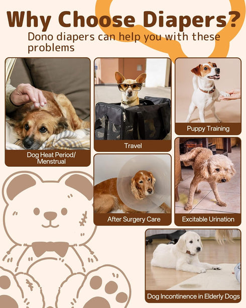 Female-60PCS, 360 Dono Disposable Dog Diapers Pull it Up Doggie Diapers for Female Dogs with Stretchy Waist, Doggy