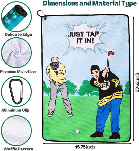 Funny Golf Towel, Printed Towels for Golf Bags with Clip, Birthday Gifts for Golf Fan - Just Tap It In