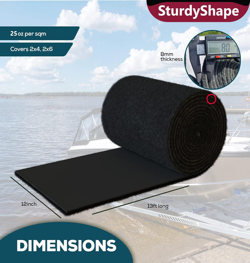 SturdyShape Boat Trailer Bunk Carpet Kit - 13ft x 12in 25oz Marine Carpet for Boat Bunk Board