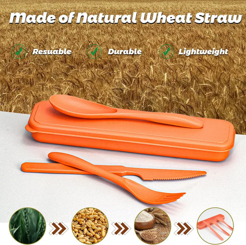 Reusable Travel Utensils Set with Case,12 Sets Wheat Straw Portable Plastic Fork Spoons Knife Camping Cutlery, Eco-Friendly BPA Free Lunch Tableware Travel Picnic Silverware for Kids Adults Daily Use by DYRICH