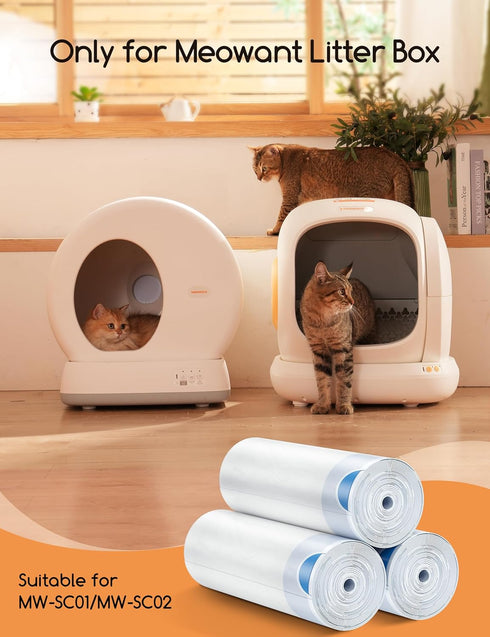 60PCS MW-SC01/MW-SC02 3 (20 MeoWant Cat Litter Box Liner - Heavy Duty Drawstring Trash Bags for MeoWant Automatic