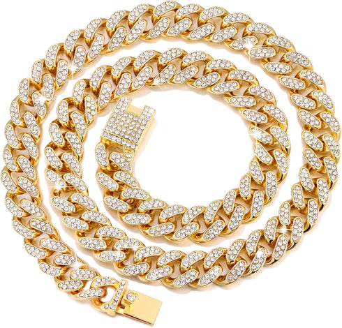 Cuban Link Dog Collar, Gold Silver Color Metal Chain Collar for Dogs Cats, 22 Inch, Gold