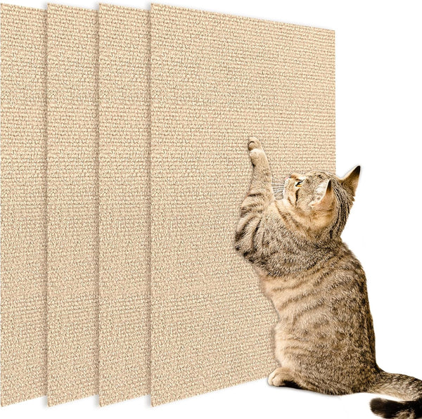 4 Pack Cat Scratch Mats 24”x16”, Self-Adhesive Trimmable Carpet for Cat Tree Replacement Parts, Beige