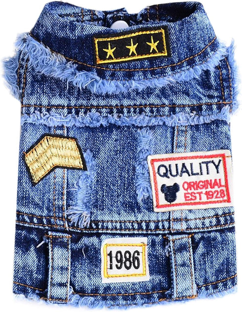 Cool Blue Dog Jean Jacket - Small Pet Outfits for Dogs and Cats, Denim Coats, Vest for Boys and Girls, Puppy Shirts