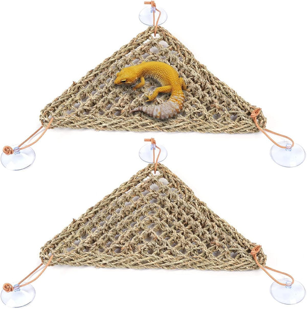 kathson Bearded Dragon Hammock, Natural Seagrass Reptile Lounger Decor, 2 PCS (11 x 7.8 x 7.8 inches)