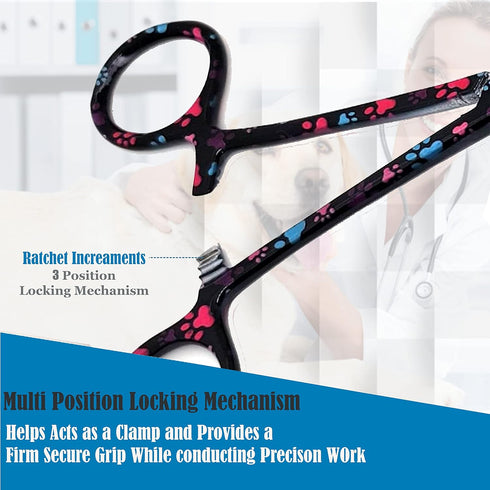 Dog Pet Ear/Nose Hair Puller Grooming Hemostat Locking Forceps, 5.5" Full Serrated Clamps Stainless Steel (Black Multi