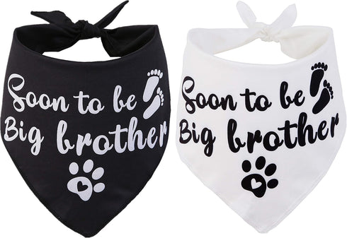 Sooner to be Big Brother Dog Bandana, 2 Pack Pet Baby Announcement Accessories, Large Soft Scarf