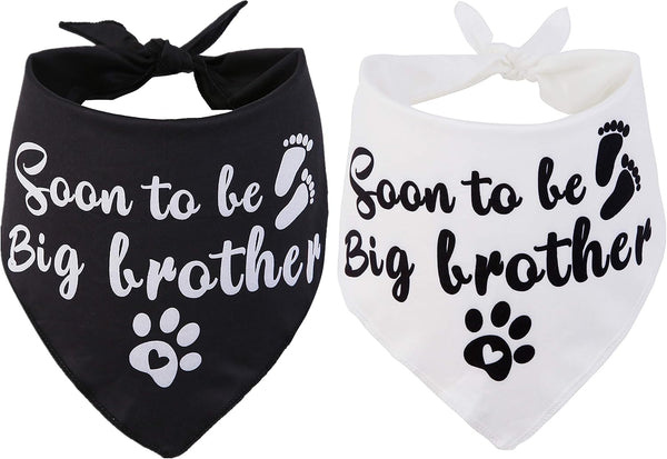 Sooner to be Big Brother Dog Bandana, 2 Pack Pet Baby Announcement Accessories, Large Soft Scarf