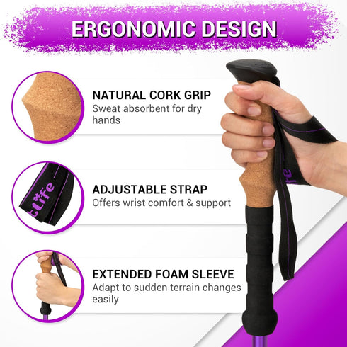TheFitLife Trekking Poles for Hiking and Walking, Lightweight Aluminum with Natural Cork Grip