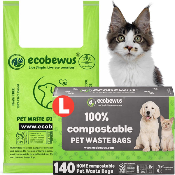 100% Compostable Pet Waste Disposal Bag (140 ct.) Plant-Based Biodegradable Cat Litter
