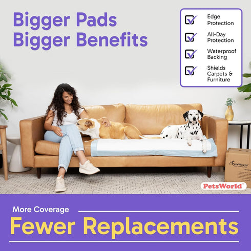37"x54" 25 Count PetsWorld Enormous Dog Pee Pads XXXL Pet Pee Pads for Giant Dogs & Pets, Heavy Duty Leak-Proof Dog