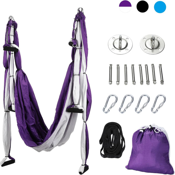 ZELUS Aerial Yoga Swing Sling Kit Set with 2 Extensions Straps and Ceiling Mounting Equipment