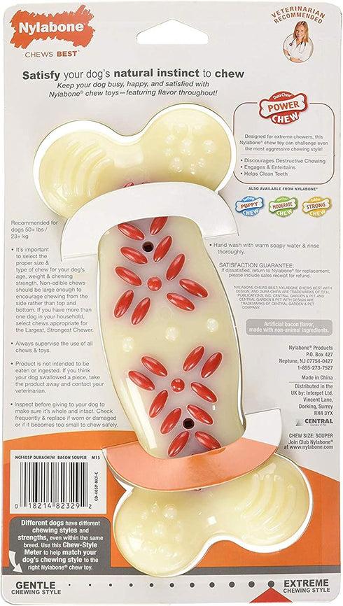Nylabone Power Chew Action Ridges, Bacon Flavor Chew Toy for Aggressive Chewers, X-Large