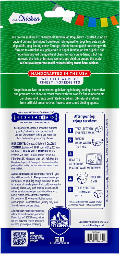 Himalayan Dog Chew Original Yak Cheese Chew, Chicken, 1 Medium Stick, 2.3 oz, Gluten Free, Healthy Treats for Dogs