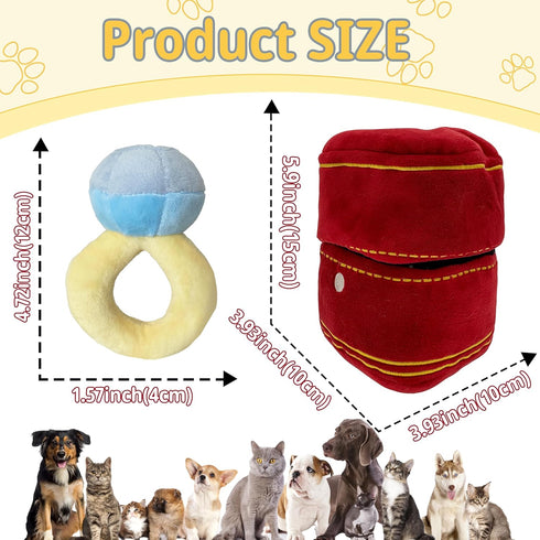 Valentines Dog Wedding Toy Engagement Plush Ring Box for Dog Birthday Gifts, Funny Plush Toys Squeaky Chew for Party