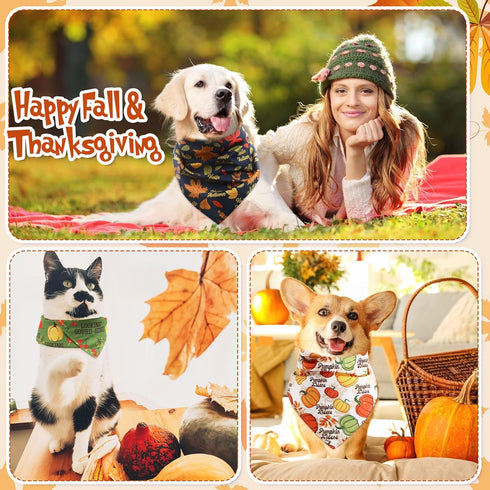 Huhumy 100 Pcs Thanksgiving Fall Dog Bandanas Bulk Autumn Pet Scarf Triangle Dog Neckerchief Bibs Adjustable Washable