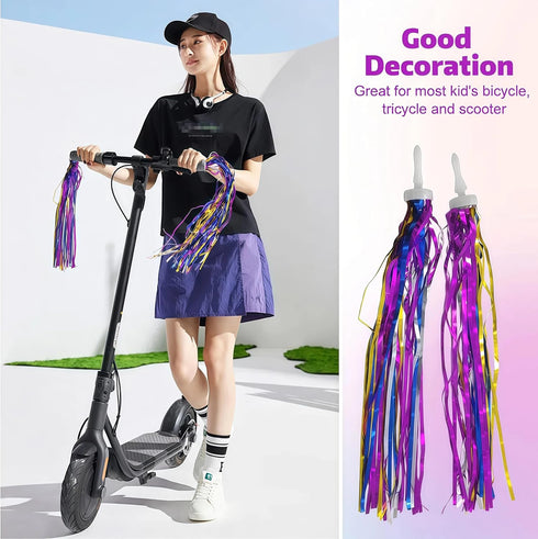 UPSTORE 2Pairs 30cm/11.8inch Long Colorful Kids Children Scooter Bike Tassel Ribbon Handlebar Streamers Pom-pom Pair