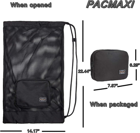 PACMAXI Snorkeling Gear Bag, Mesh Drawstring Shoulder Strap Bag for Scuba & Swim Equipment