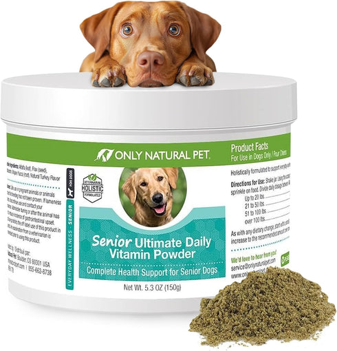Only Natural Pet Senior Ultimate Daily Canine Vitamin Supplement, 5.3 oz Turkey Flavored Powder, Made in USA