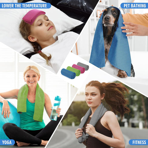 Hemndic 4 Pack (40"x12"), Cooling Towels Soft Breathable Cooling Towels for Neck and Face, Microfiber Workout Towels