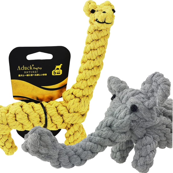 ADUCK Puppy Dog Rope Toy for Teeth Cleaning, Chew-Proof Dental Care, Durable Cotton Elephant & Giraffe