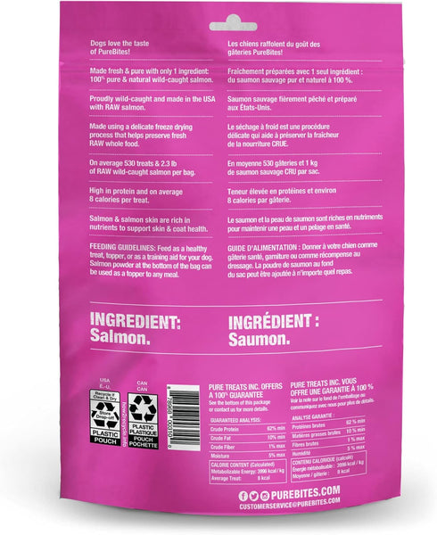 PureBites Salmon Freeze Dried Dog Treats, 1 Ingredient, Made in USA, 9.5oz