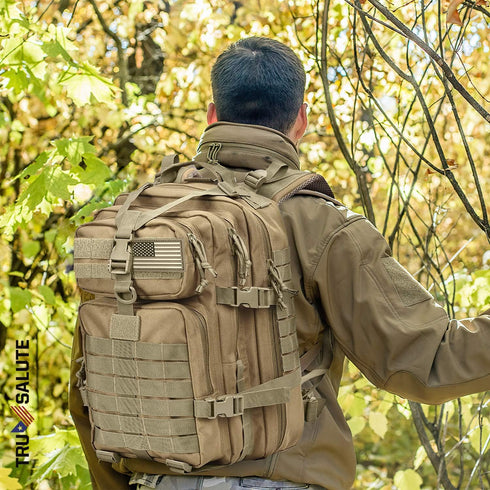 Tru Salute 45L Military Tactical Backpack, Large Army 3 Day Assault Pack Molle Bugout Bag (Tan)