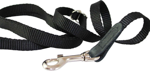 Adjustable Dog Leash 1/2" Wide Nylon 3ft-5ft Length with Leather Enforced Snap, Small Black