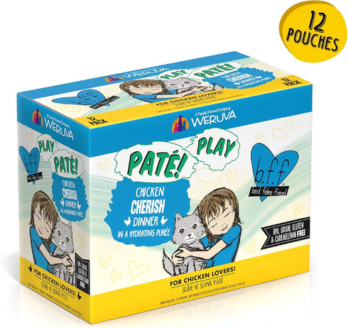 B.F.F. PLAY - Best Feline Friend Paté Lovers, Aw Yeah!, Chicken Cherish with Chicken, 3oz Pouch (Pack of 12)