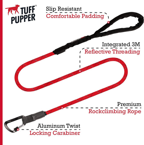 Sentry - Heavy Duty Rope Dog Leash | 6 Foot Dog Leash & Lockable Metal Carabiner for Added Security | Reflective Rope Leash for Safe Night Walks | Training Leash for Medium & Large Dogs