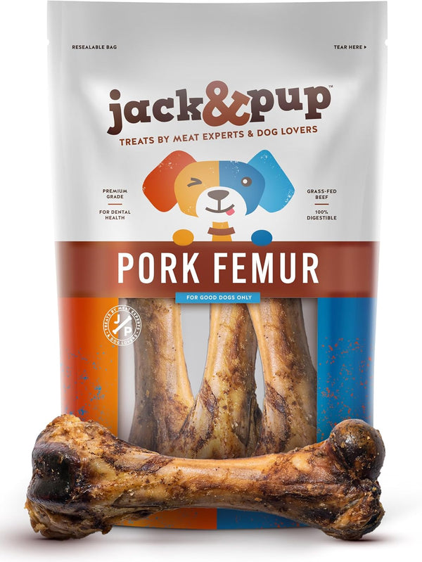 Jack&Pup 8" Pork Femur Bones for Dogs, Big Bones for Large Dogs,