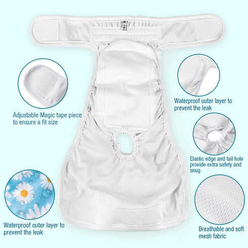 Pet Soft Female Dog Diapers, 3 Pack Washable Period Panties for Dogs in Heat, Reusable Puppy Diapers (Flower, L)