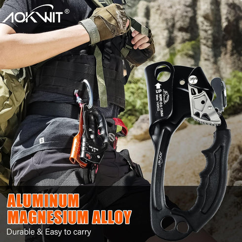 Hand Ascender Climbing Gear, High Strength Aluminum Alloy with Ergonomic Rubber Handle for Rock Climbing